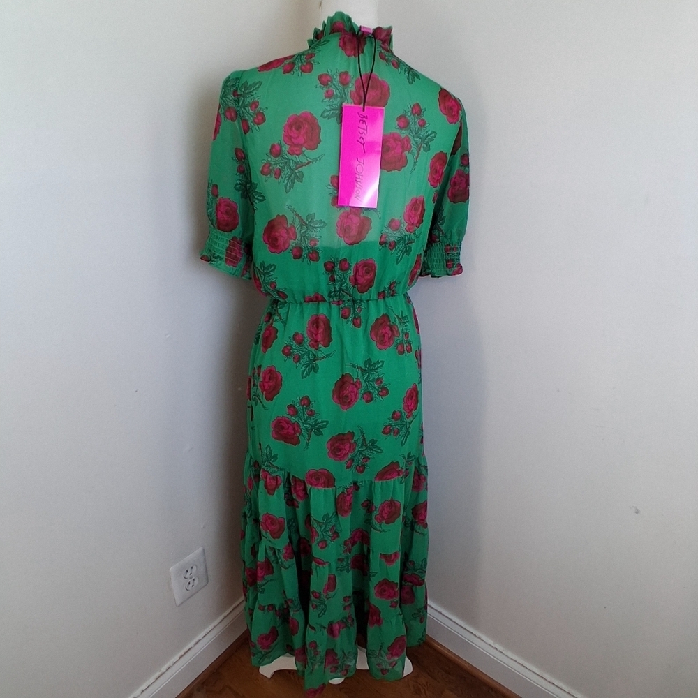 Betsey Johnson Green Maxi Dress with Red Floral Print - Picture 7 of 12